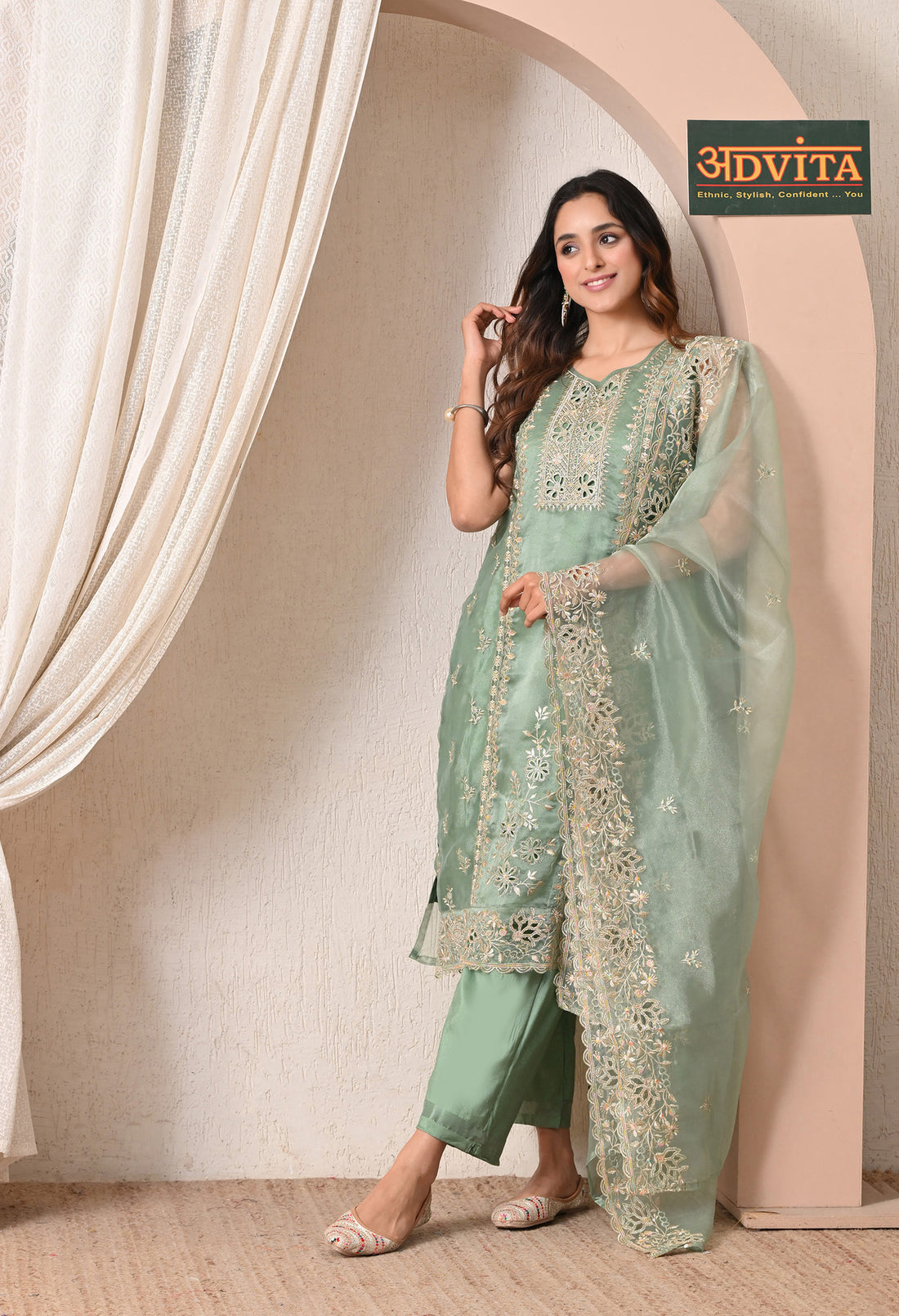 Advita Embroidered Organza Cutwork Tissue Silk Party Wear Suit for Women