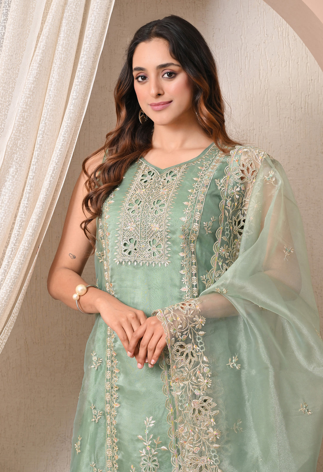 Advita Embroidered Organza Cutwork Tissue Silk Party Wear Suit for Women