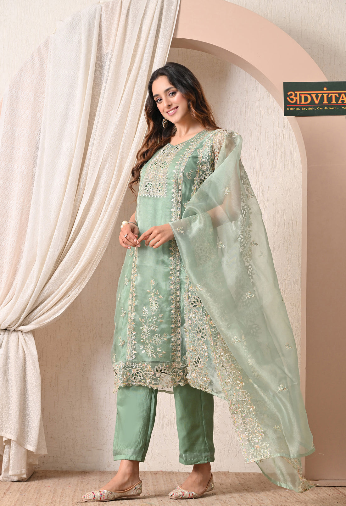 Advita Embroidered Organza Cutwork Tissue Silk Party Wear Suit for Women