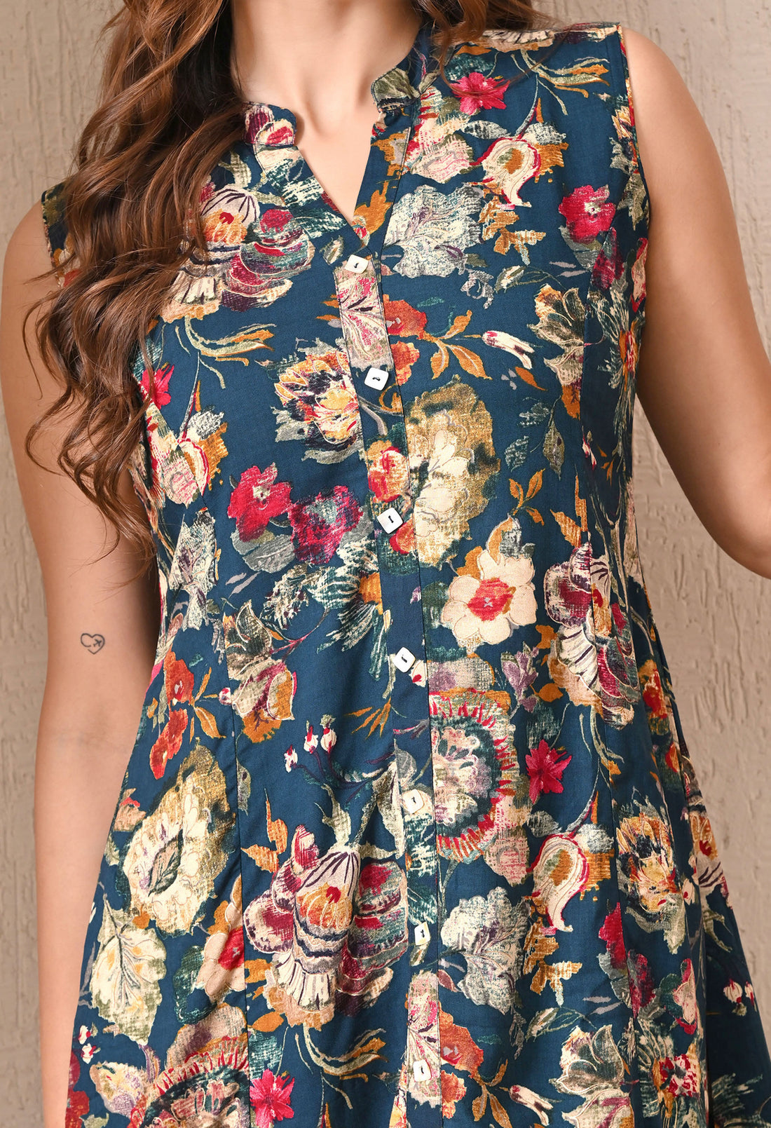 Advita Teal Floral Print Rayon A-Line Long Kurta Set with Palazzo Pants for women – view 2
