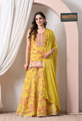Advita Yellow Chinon Floral Print Kurti Skirt Set with Dupatta for Women